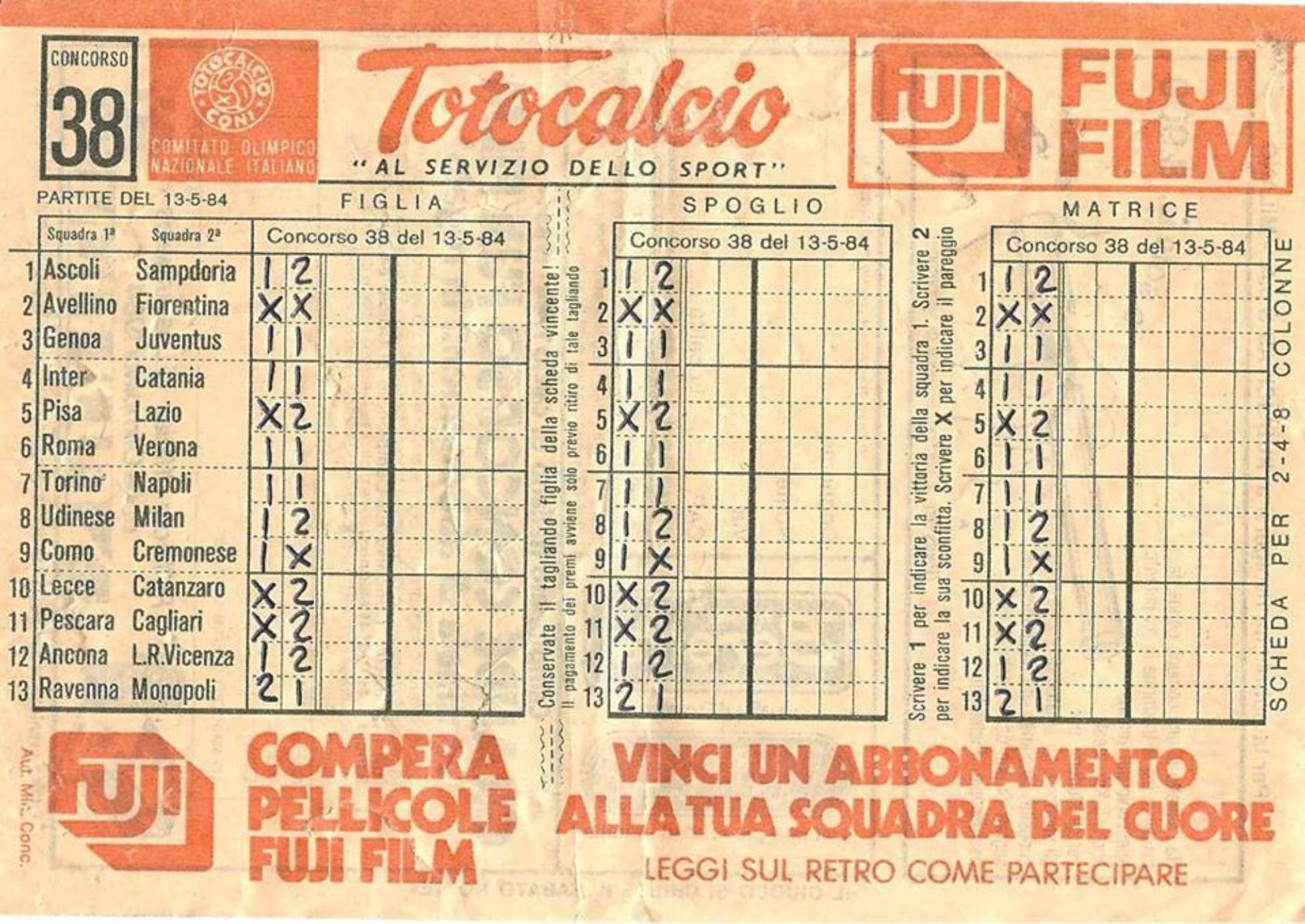 Il Totocalcio e i nostri sogni... vanno in soffitta CRONACHE DAL PASSATO